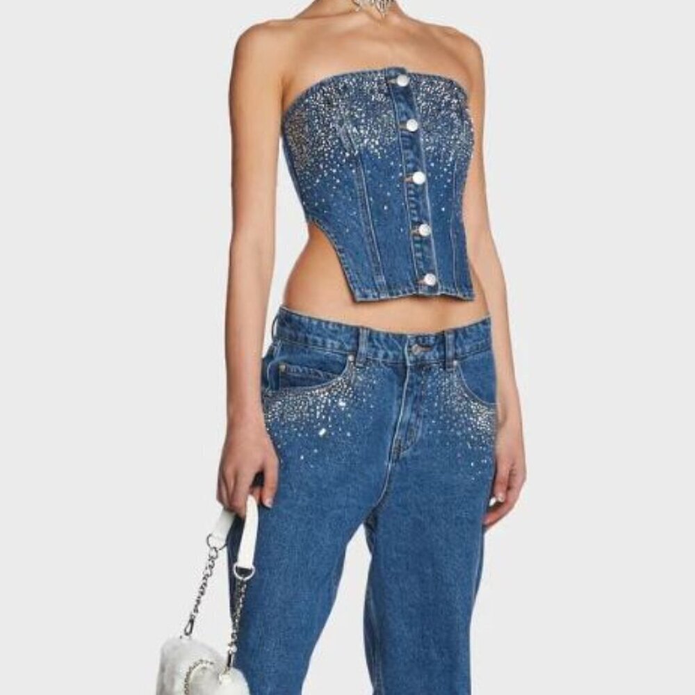 MILK IT Embellished Blue Denim Genie Top (Size 16) - Picture 9 of 9